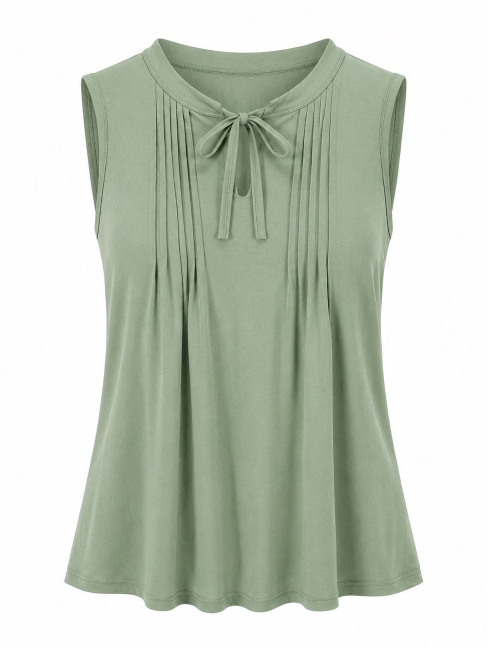 Sleeveless Tie-Neck Pleated Top - Sage Green